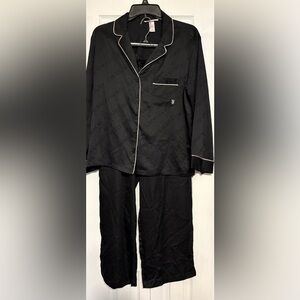Victoria's Secret Black Satin Pajama Set with White Piping